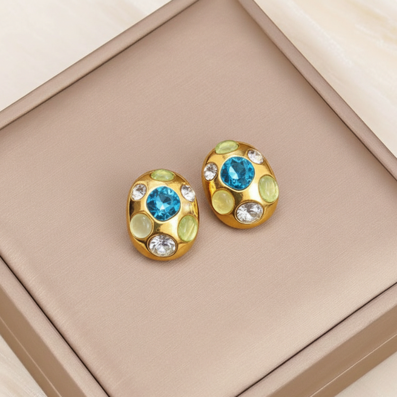  Geometric Oval Gold Stud Earrings